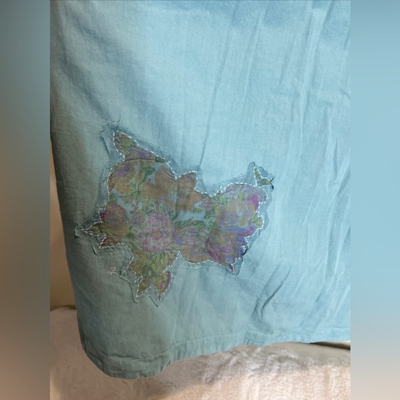 Free People Mari Mini Shirt Dress Floral Vintage Patch Pieced Floral Appliqué M - Picture 6 of 8